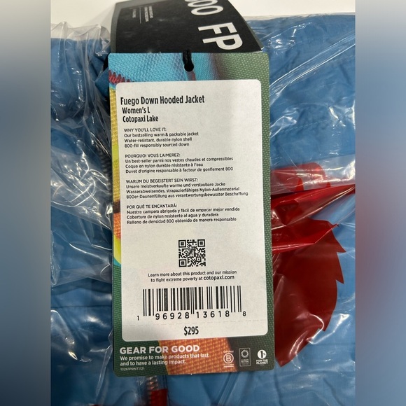 Cotopaxi Women's Large Fuego Hooded Down Jacket Puffer Lake Blue Aqua NWT - Picture 15 of 16